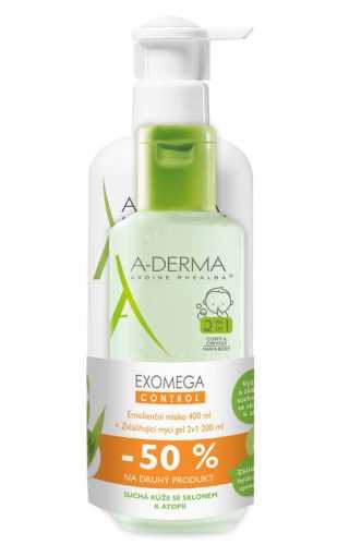 A-Derma Exomega Control Emolienční mléko 400 ml + Mycí gel 2v1 200 ml A-Derma
