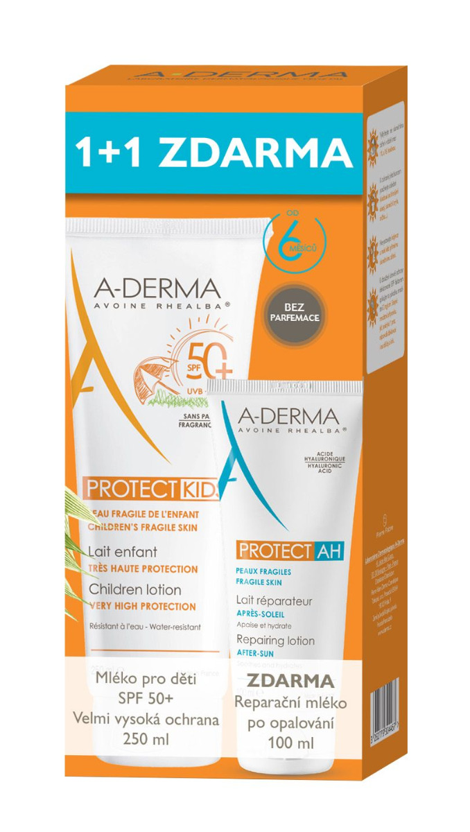 A-Derma Protect Mléko pro děti SPF50+ 250 ml + Mléko po opalování 100 ml A-Derma