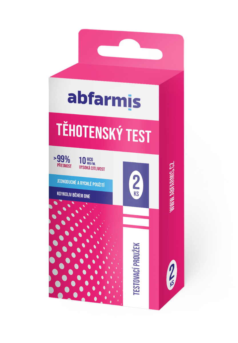 Abfarmis Těhotenský test 10 mIU/ml testovací proužky 2 ks Abfarmis