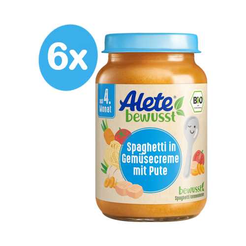 Alete BIO Příkrm špagety + zelenina + krůta 4m+ 6x190 g Alete
