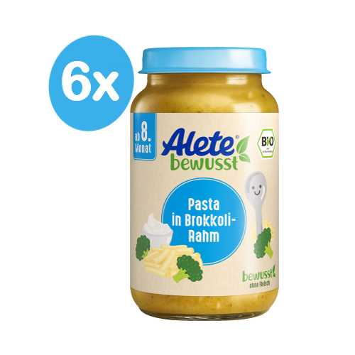 Alete BIO Příkrm těstoviny + brokolice + smetana 8m+ 6x220 g Alete