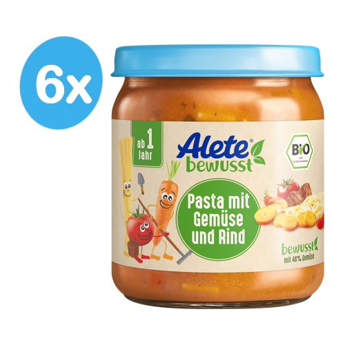 Alete BIO Příkrm těstoviny se zeleninou a hovězím masem 12m+ 6x250 g Alete