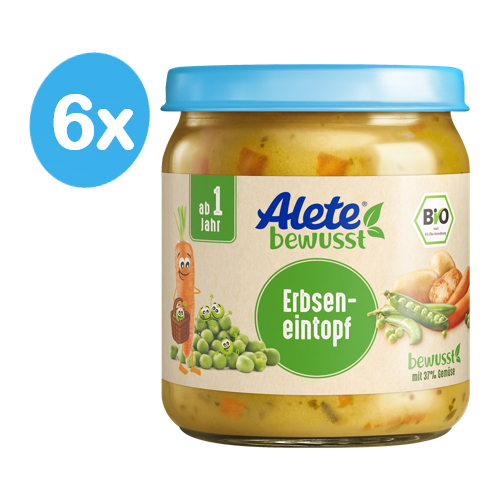 Alete BIO Příkrm zelenina s hráškem a vepřovým masem 12m+ 6x250 g Alete