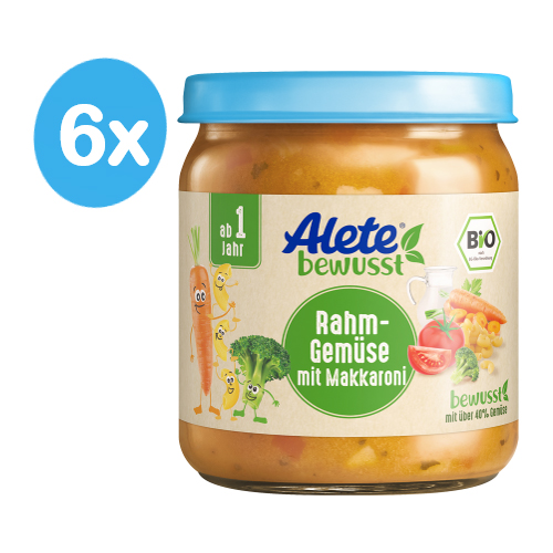 Alete BIO Příkrm zelenina s makaróny a smetanou 12m+ 6x250 g Alete