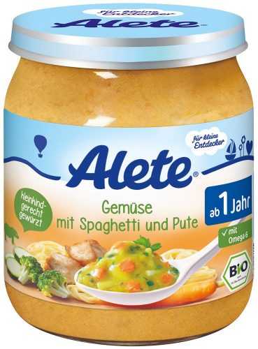 Alete BIO Příkrm zelenina + špagety + krůta 12m+ 250 g Alete