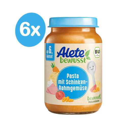 Alete BIO Příkrm zelenina + těstoviny + vepřová šunka 6m+ 6x190 g Alete