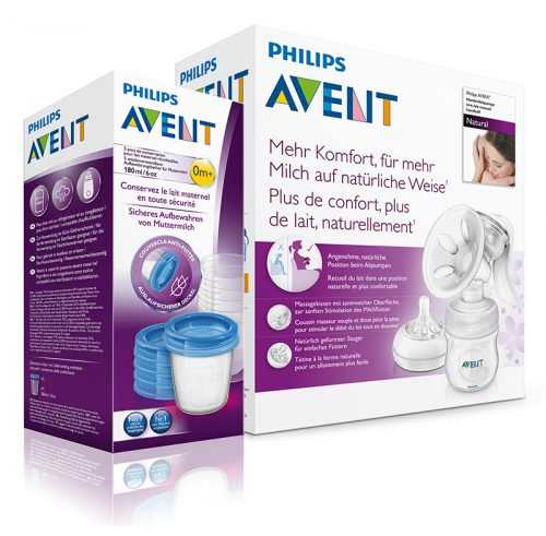 Avent Odsávačka mateřského mléka Natural se zásobníkem 125 ml + VIA pohárky 180 ml 5 ks Avent