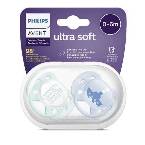 Avent Šidítko Ultrasoft text 0-6 m chlapec 2 ks Avent