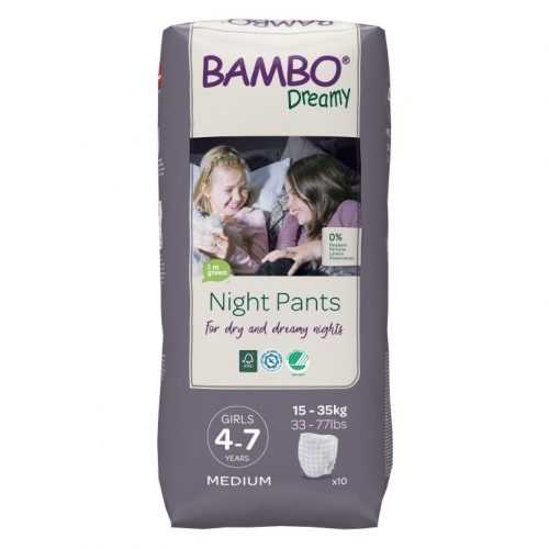 Bambo Dreamy Night Pants Girl 4-7 let 15-35 kg noční plenkové kalhotky 10 ks Bambo