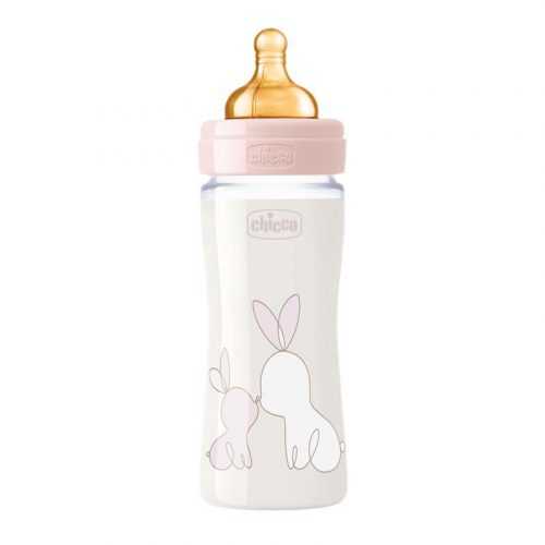 Chicco Original Touch Kojenecká láhev s latexovým dudlíkem skleněná 240 ml dívka Chicco