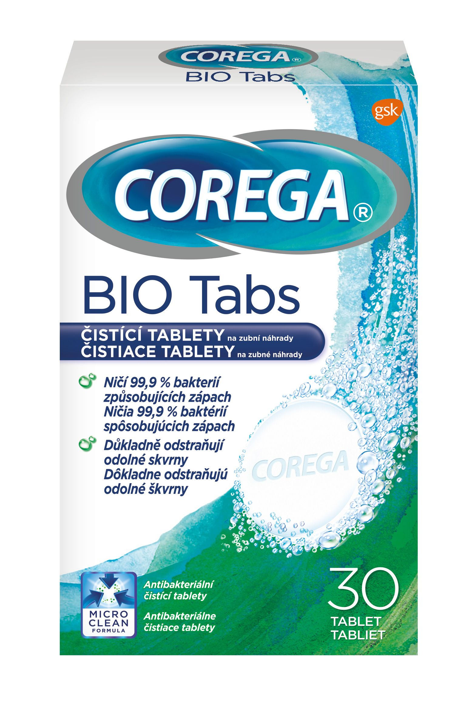Corega Bio Antibakteriální tablety 30 ks Corega