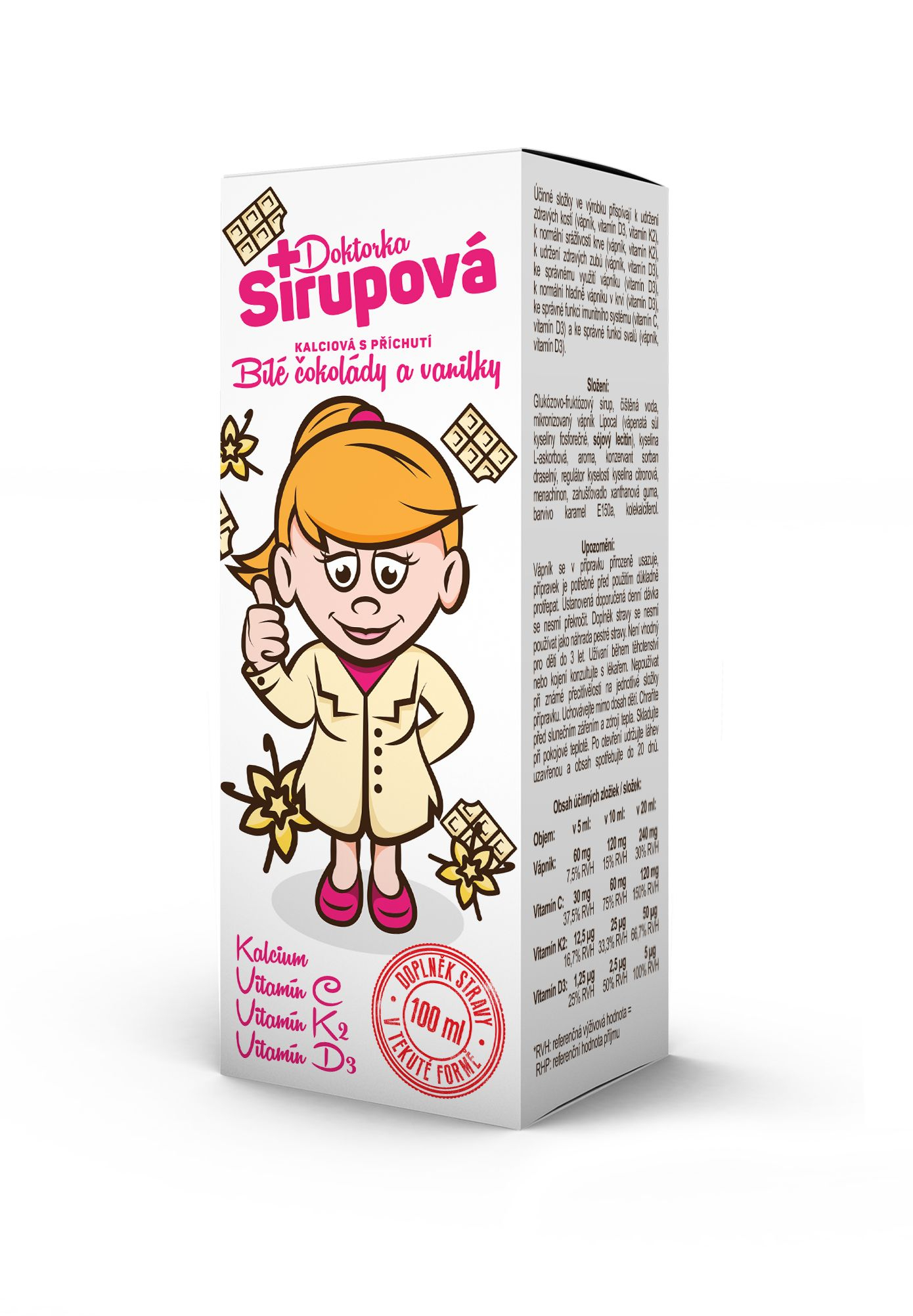 Doktorka Sirupová kalciová Bílá čokoláda a vanilka 100 ml Doktorka Sirupová