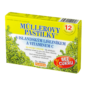 Dr. Müller Müllerovy pastilky s islandským lišejníkem a vitaminem C BEZ CUKRU 12 pastilek Dr. Müller