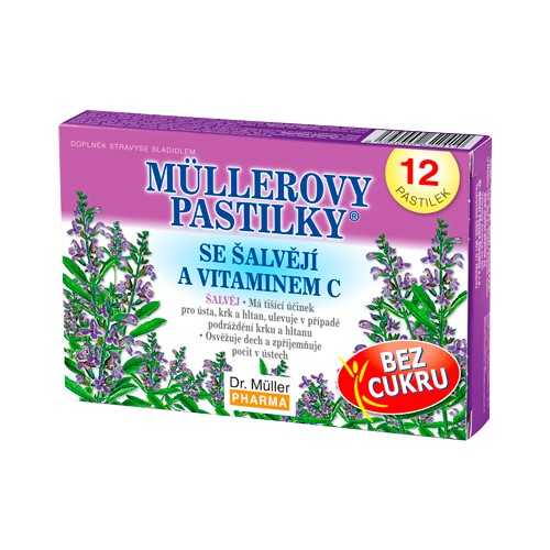 Dr. Müller Müllerovy pastilky se šalvějí a vitaminem C BEZ CUKRU 12 pastilek Dr. Müller