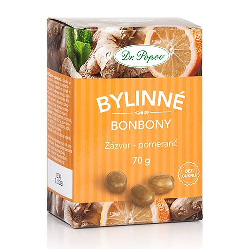 Dr. Popov Bylinné bonbony Zázvor - pomeranč 70 g Dr. Popov