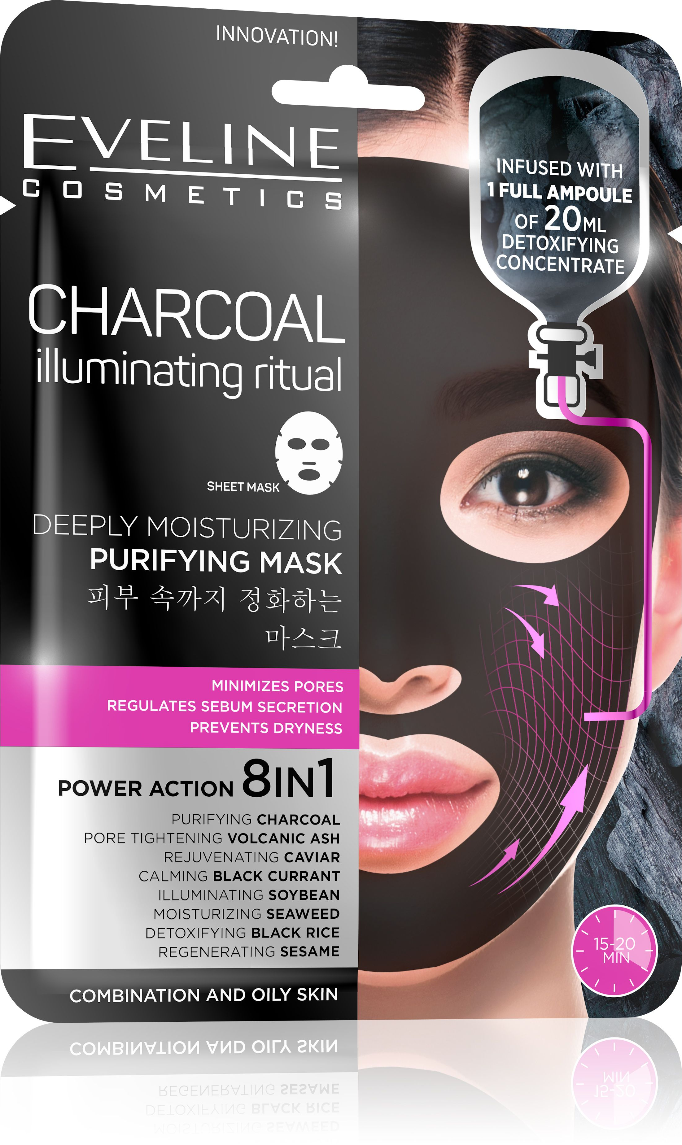 Eveline Charcoal pleťová textilní maska čisticí 1 ks Eveline