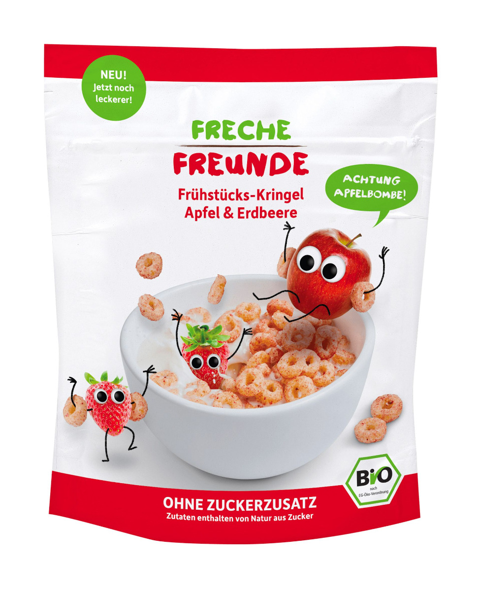 Freche Freunde BIO Cereálie kolečka jablko a jahoda 125 g Freche Freunde