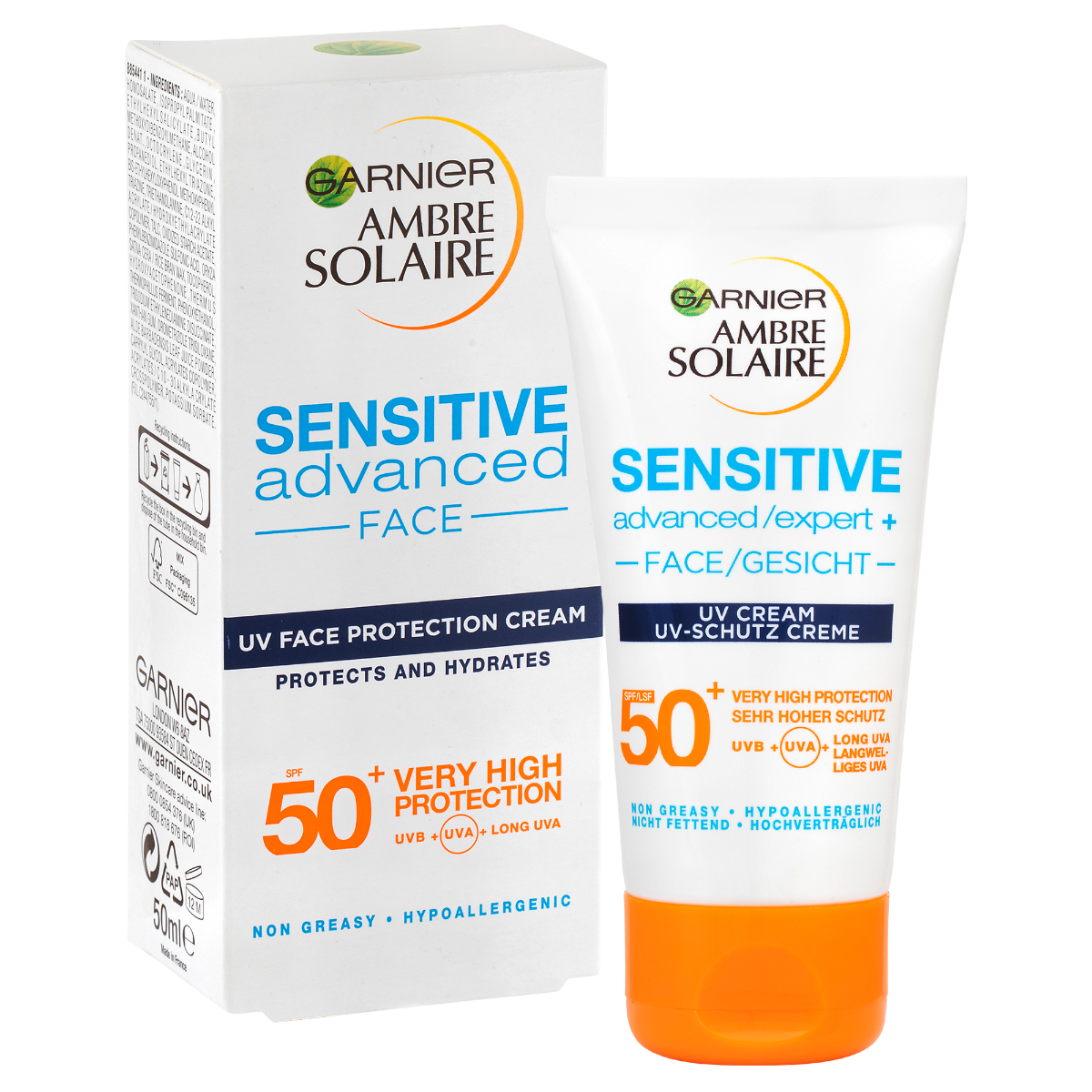 Garnier Ambre Solaire Sensitive Advanced Face OF50+ opalovací krém na obličej 50 ml Garnier