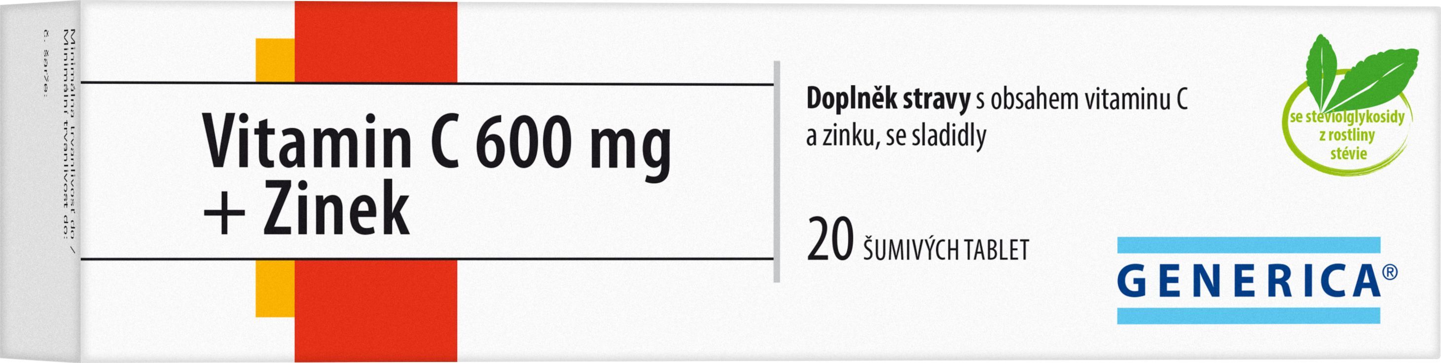 Generica Vitamin C 600 mg + Zinek 20 šumivých tablet Generica