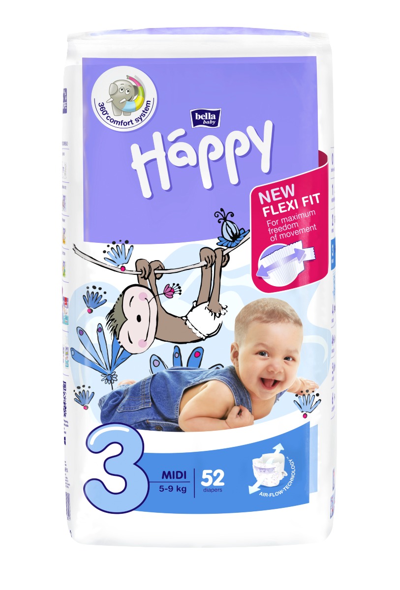 Happy Baby Happy Midi 5-9 kg dětské pleny 52 ks Happy