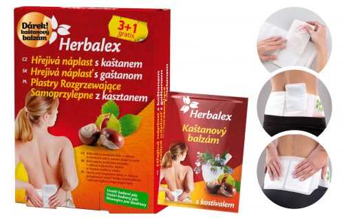 Herbalex Hřejivá náplast s kaštanem 3+1 ks + bederní pás Herbalex