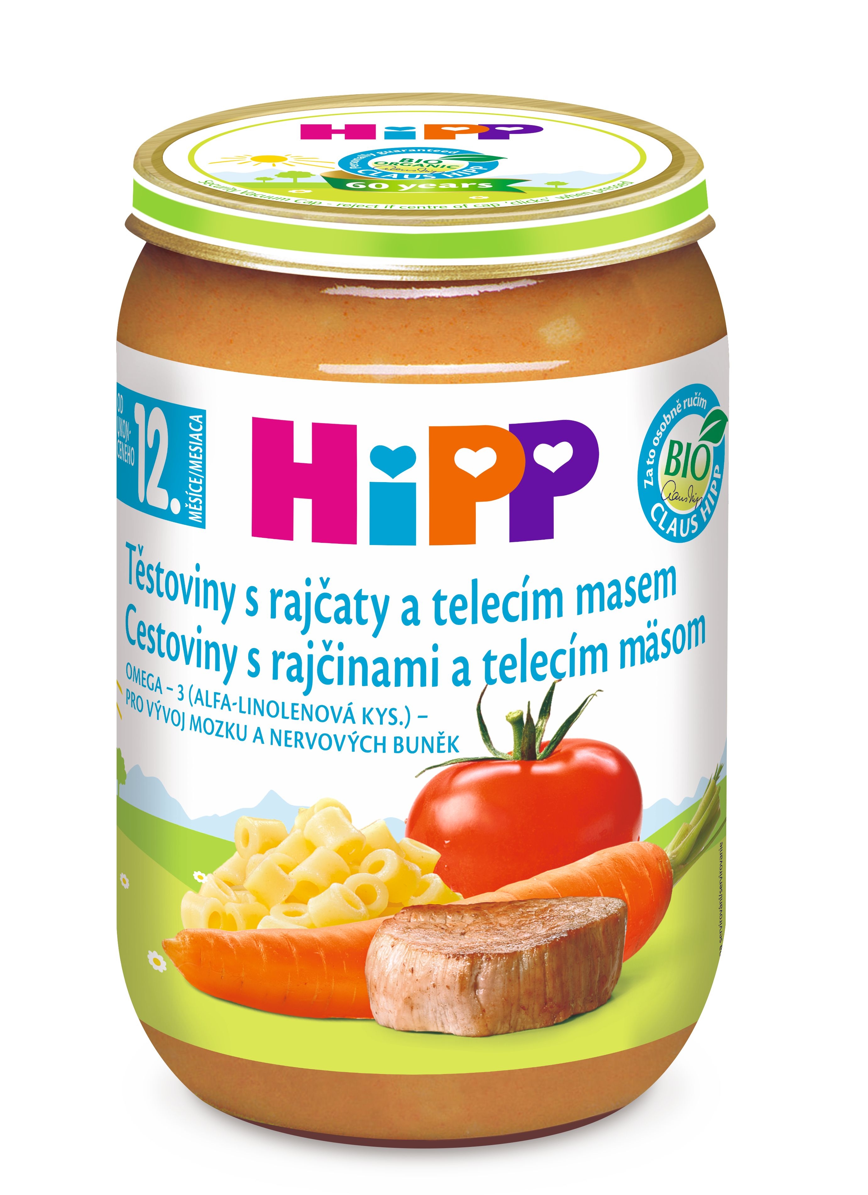Hipp BABY MENU BIO Těstoviny s rajčaty a telecím masem 220 g Hipp