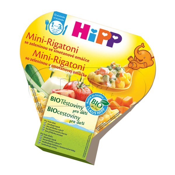 Hipp BIO DĚTSKÉ TĚSTOVINY Mini-Rigatoni zeleninové se smetanou 250 g Hipp