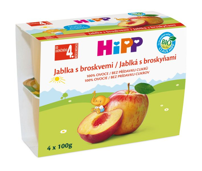 Hipp OVOCE 100% BIO Jablka s broskvemi 4x100 g Hipp