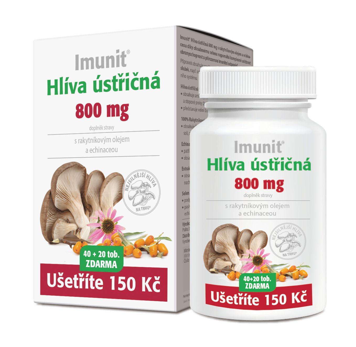 Imunit Hlíva ústřičná 800 mg s rakytníkem a echinaceou 40+20 tobolek Imunit