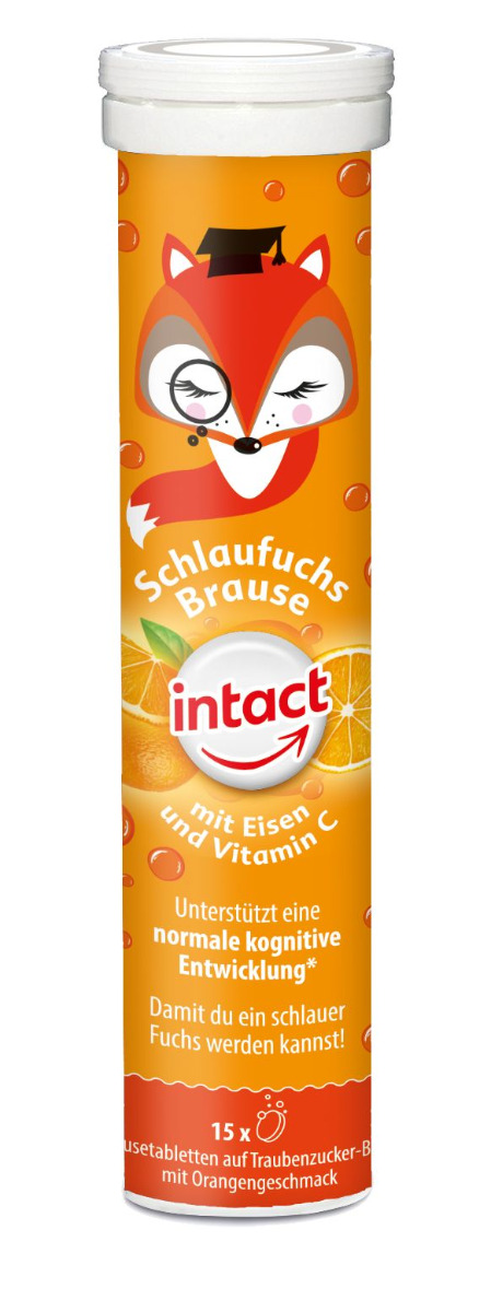 Intact Chytrá liška železo + vitamin C pomeranč 15 šumivých tablet Intact