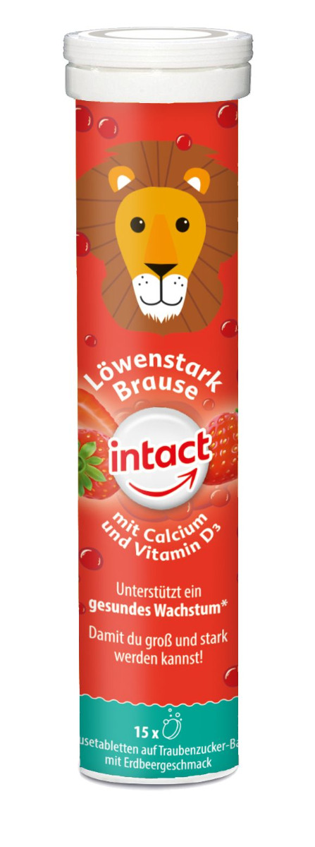 Intact Silný lev vápník + vitamin D3 jahoda 15 šumivých tablet Intact