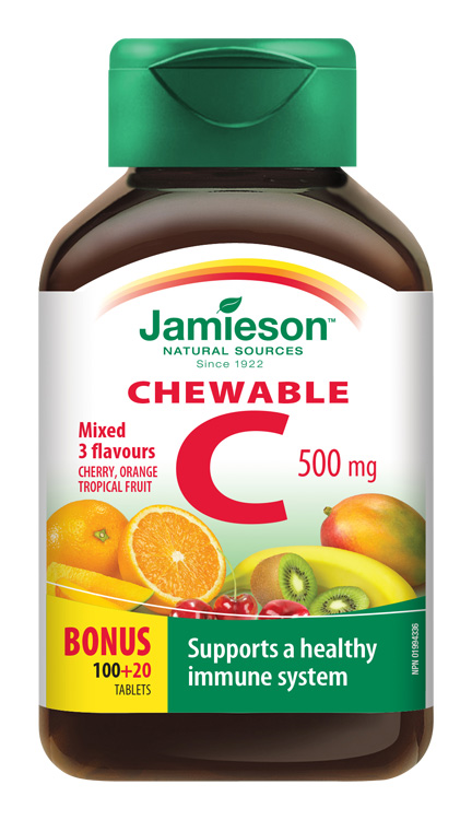 Jamieson Vitamin C 500 mg 3 ovocné příchutě 120 cucacích tablet Jamieson