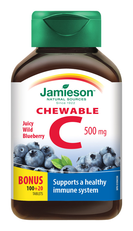 Jamieson Vitamín C 500 mg příchuť borůvka 120 cucacích tablet Jamieson
