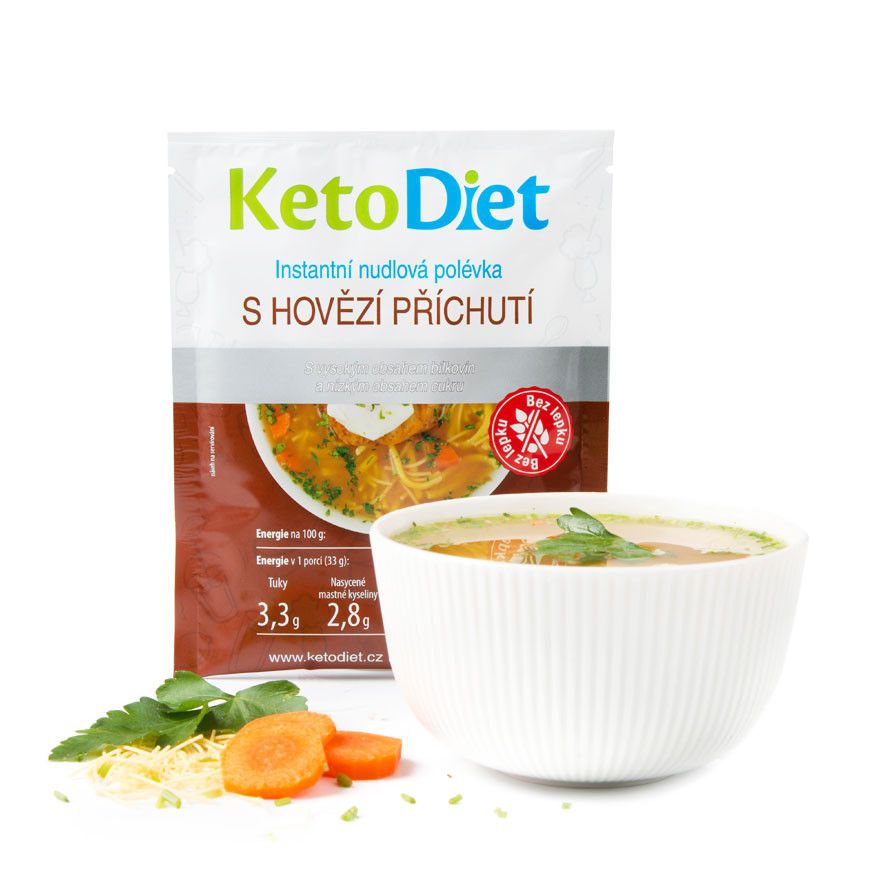 KetoDiet Proteinová polévka hovězí s nudlemi 7x33 g KetoDiet