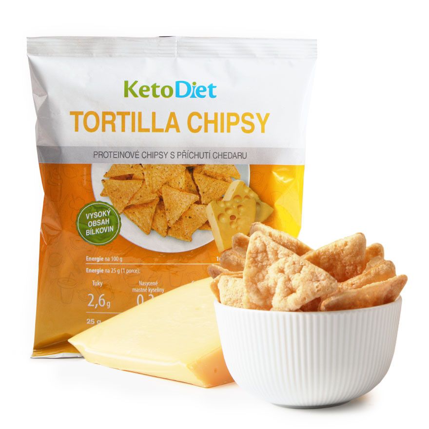 KetoDiet Proteinové Tortilla chipsy s příchutí chedaru 25 g KetoDiet