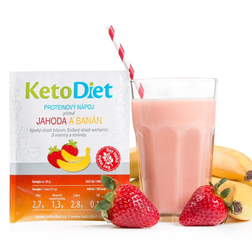 KetoDiet Proteinový nápoj jahoda a banán 7x27 g KetoDiet