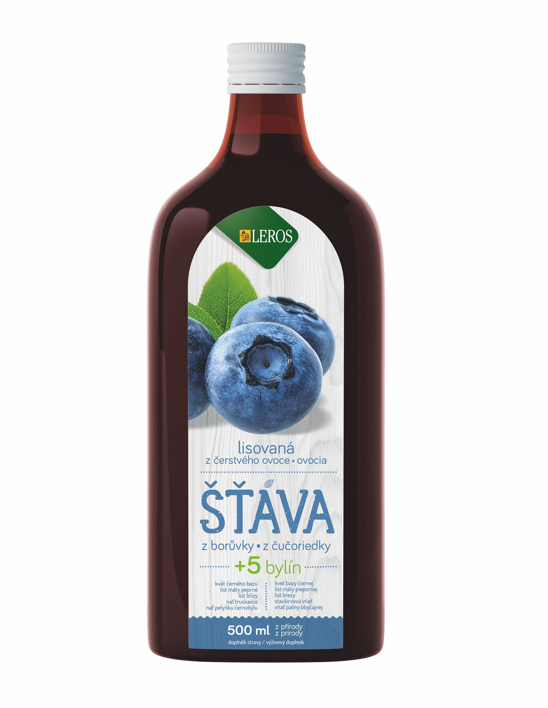 Leros Šťáva z borůvky + 5 bylin 500 ml Leros