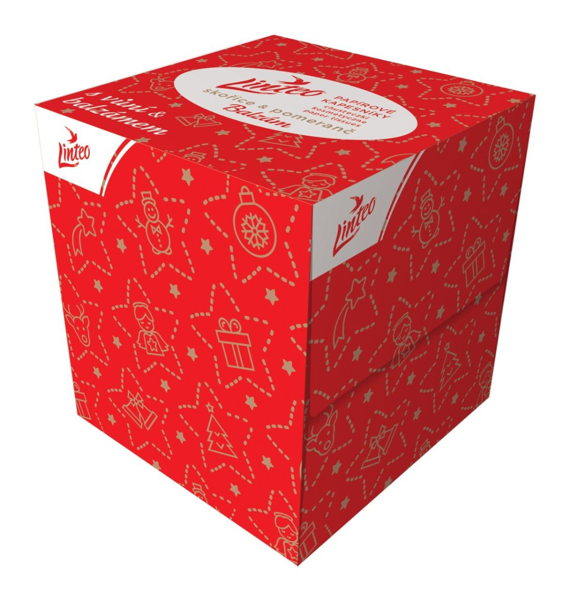 Linteo Papírové kapesníky 3-vrstvé vánoční box 60 ks Linteo