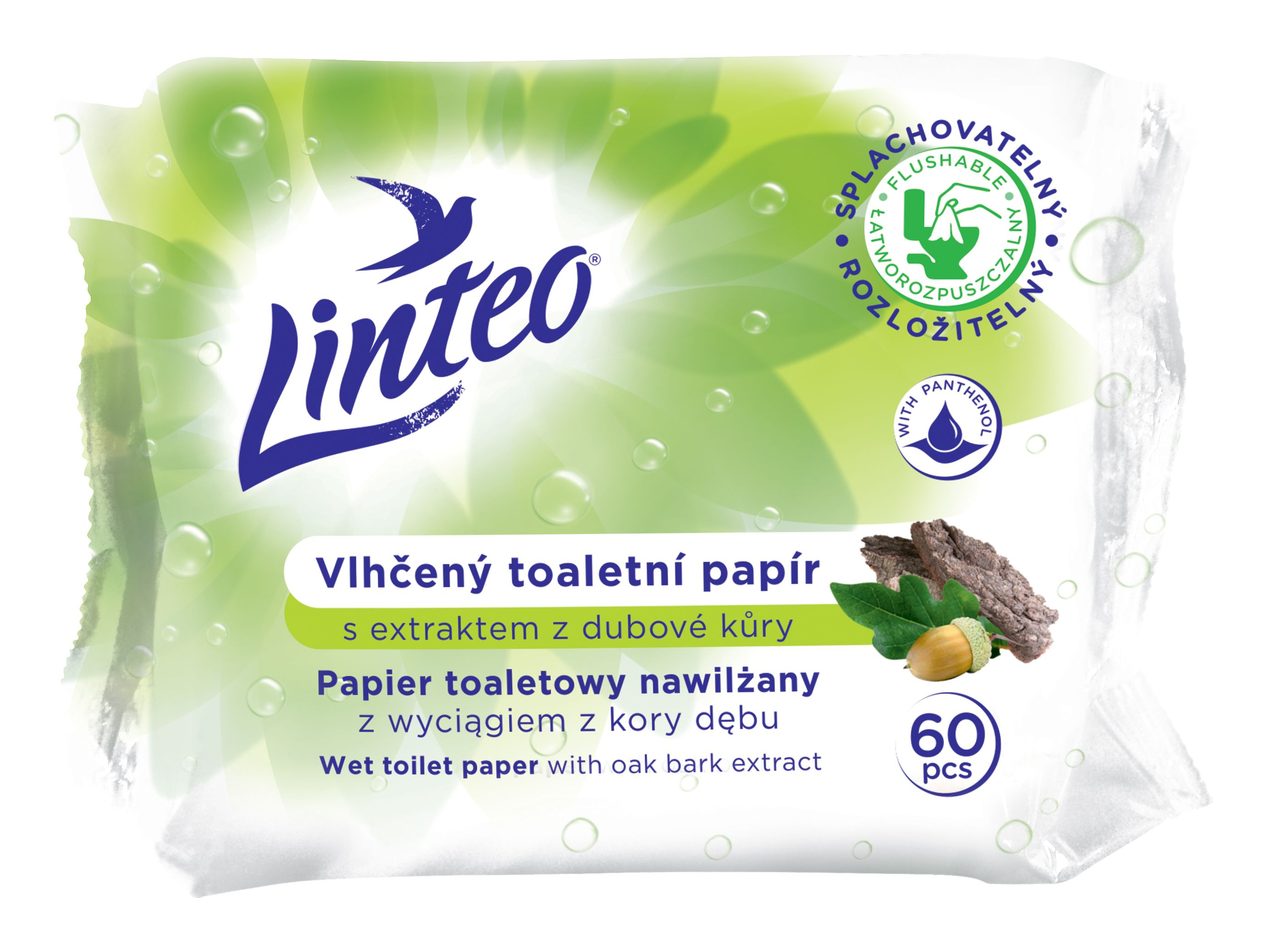 Linteo Vlhčený toaletní papír s dubovou kůrou 60 ks Linteo