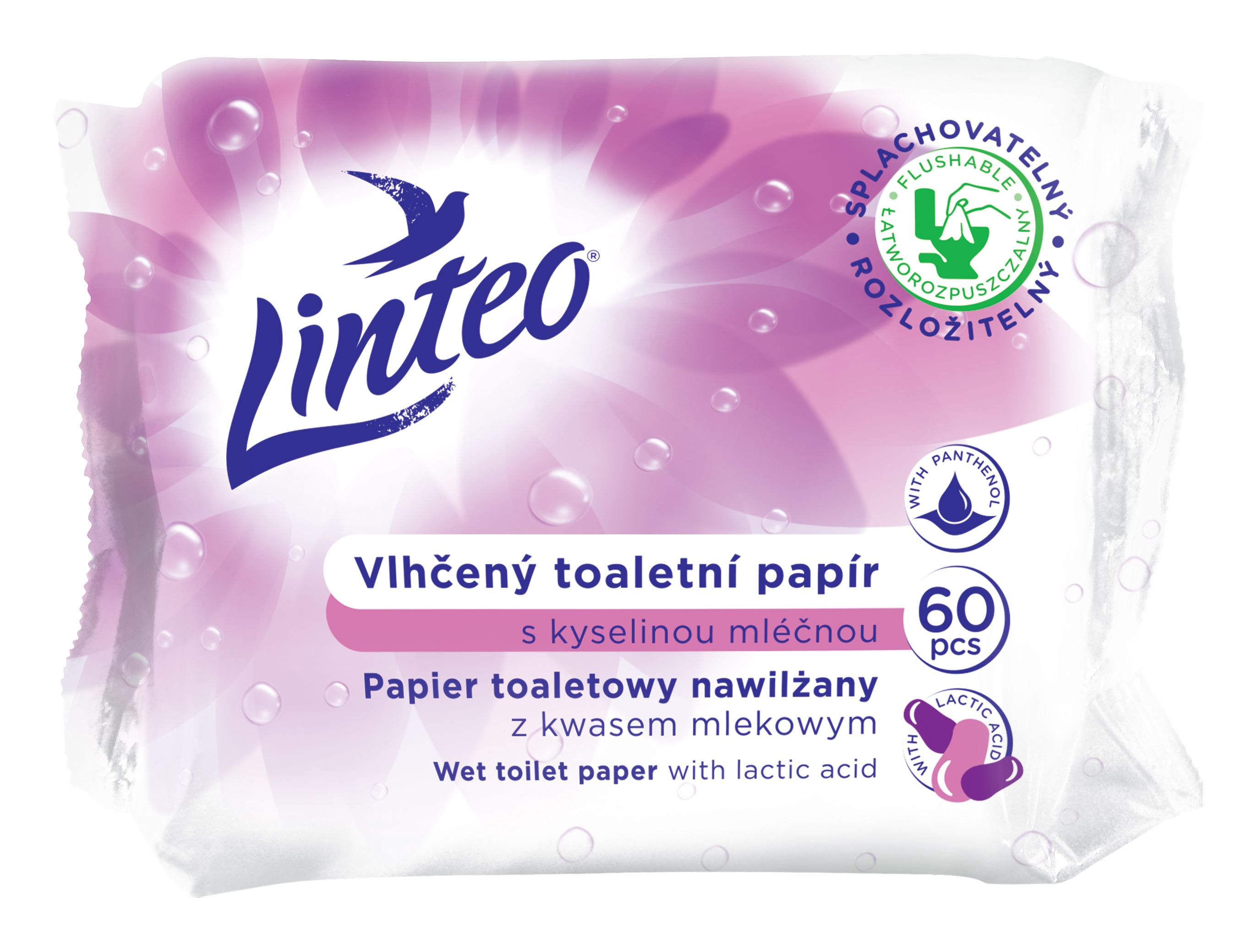 Linteo Vlhčený toaletní papír s kyselinou mléčnou 60 ks Linteo