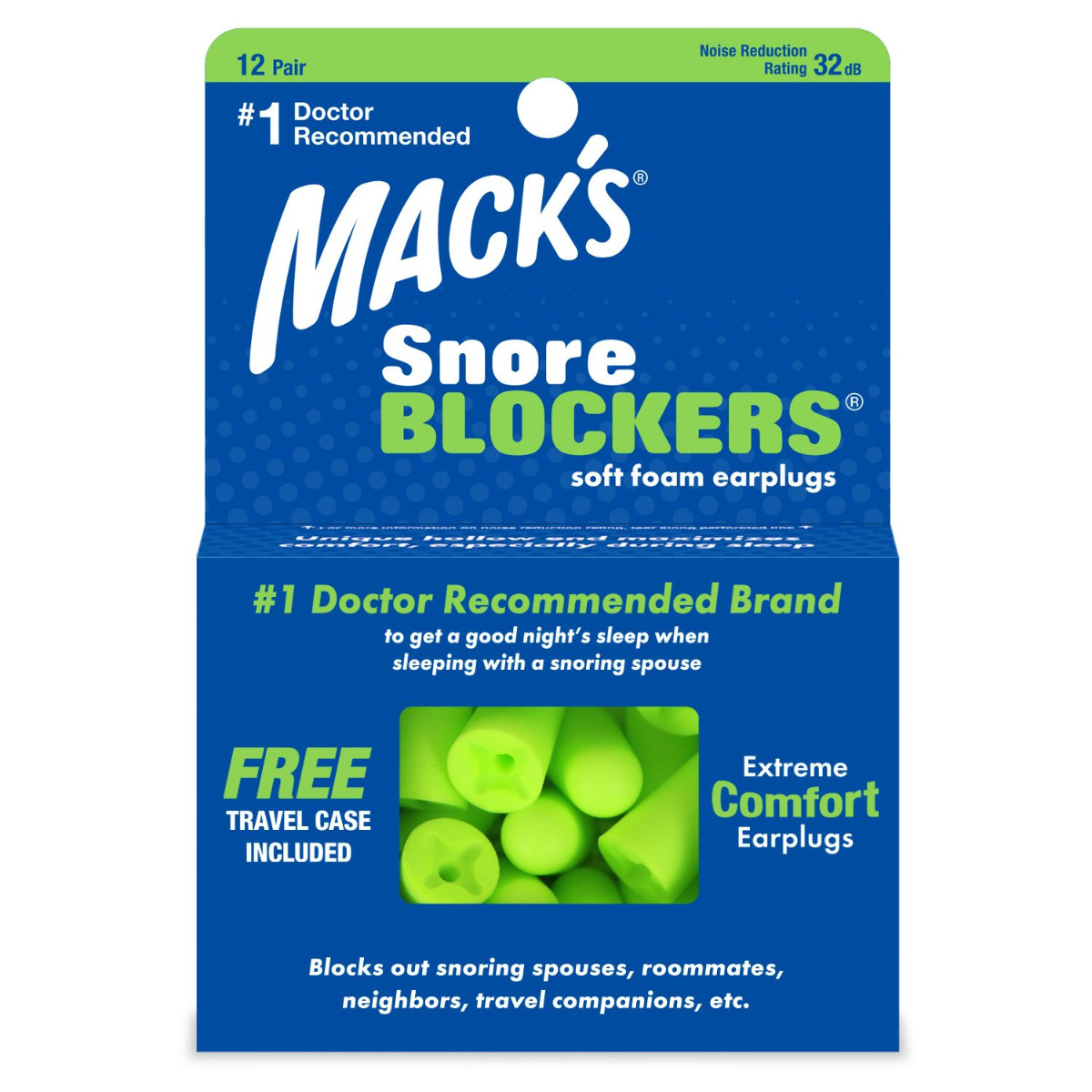 MACKS Snore Blockers špunty do uší 12 párů MACKS