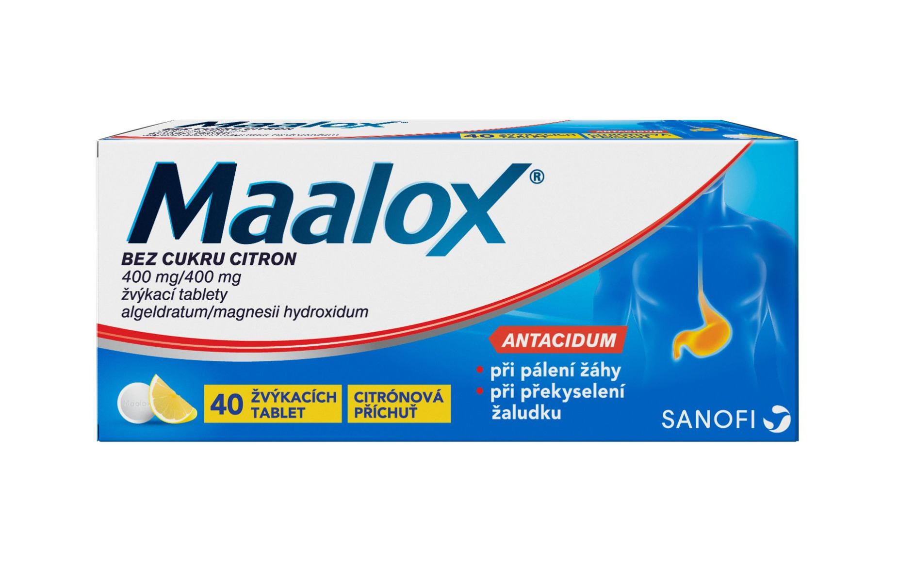 Maalox BEZ CUKRU CITRON 40 žvýkacích tablet Maalox