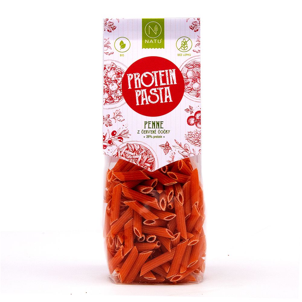 NATU Protein Pasta Penne červená čočka BIO 250 g NATU