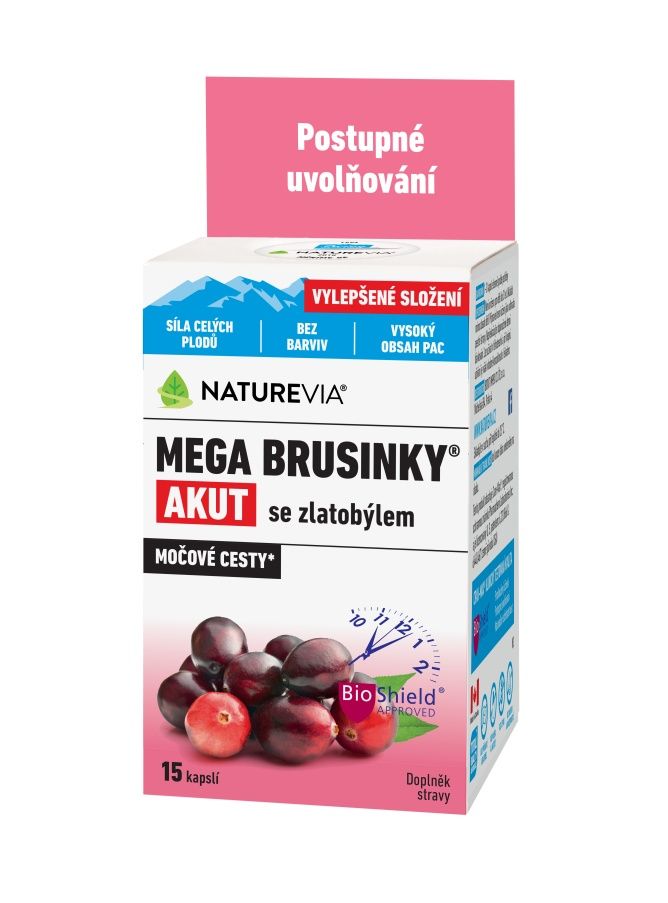 NatureVia Mega brusinky Akut 15 kapslí NatureVia