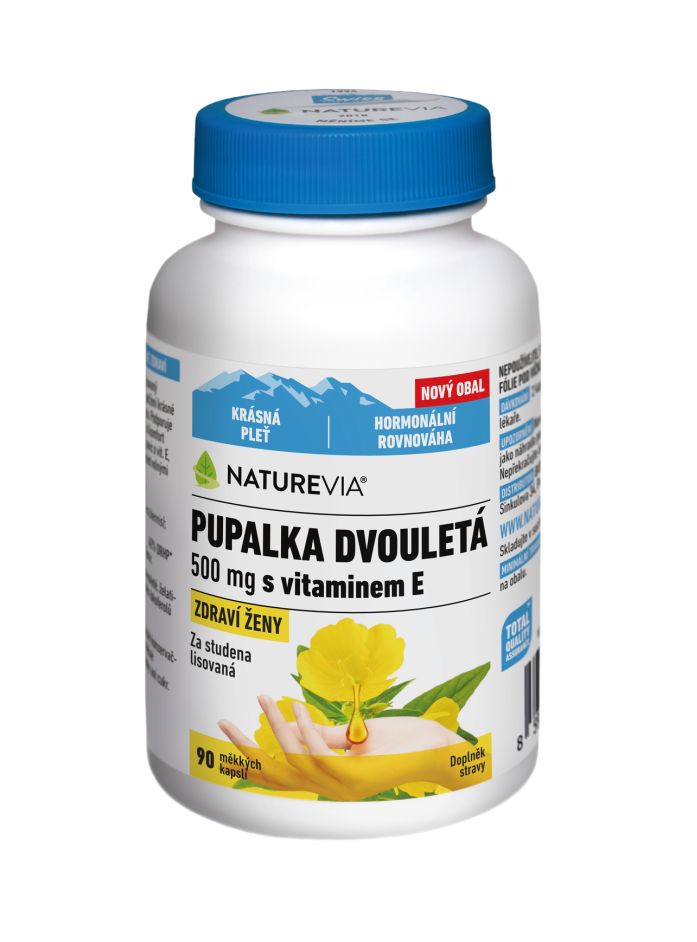 NatureVia Pupalka dvouletá 500 mg + Vitamín E 90 kapslí NatureVia