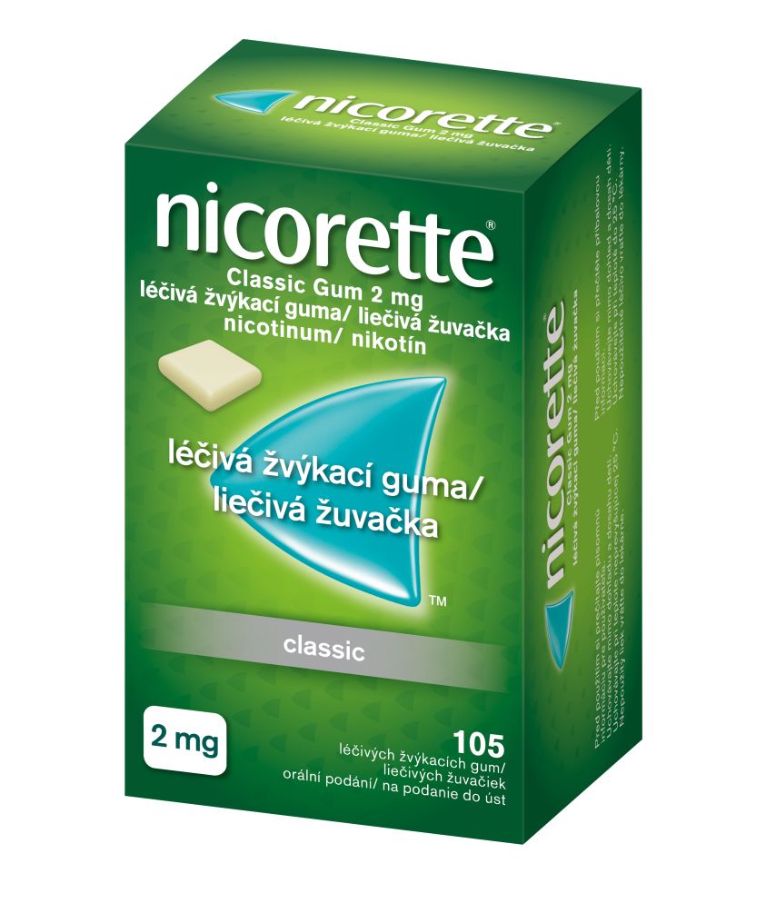 Nicorette Classic Gum 2 mg léčivá žvýkací guma 105 žvýkaček Nicorette
