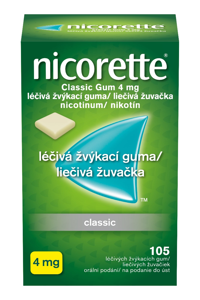 Nicorette Classic Gum 4 mg léčivá žvýkací guma 105 žvýkaček Nicorette