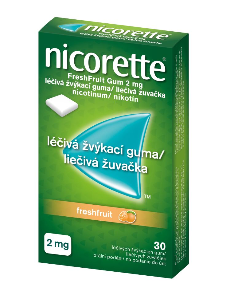 Nicorette FreshFruit Gum 2 mg léčivá žvýkací guma 30 žvýkaček Nicorette