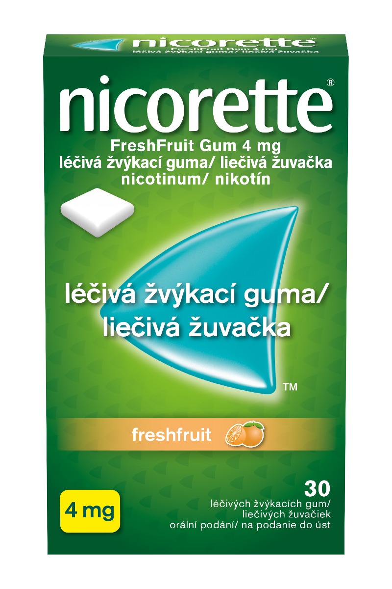 Nicorette FreshFruit Gum 4 mg léčivá žvýkací guma 30 žvýkaček Nicorette