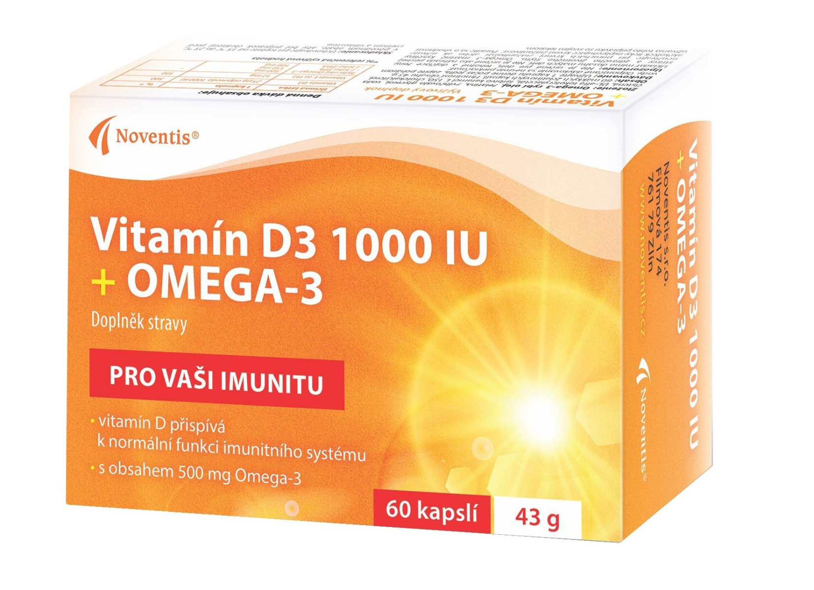 Noventis Vitamín D3 1000 IU + Omega-3 60 kapslí Noventis